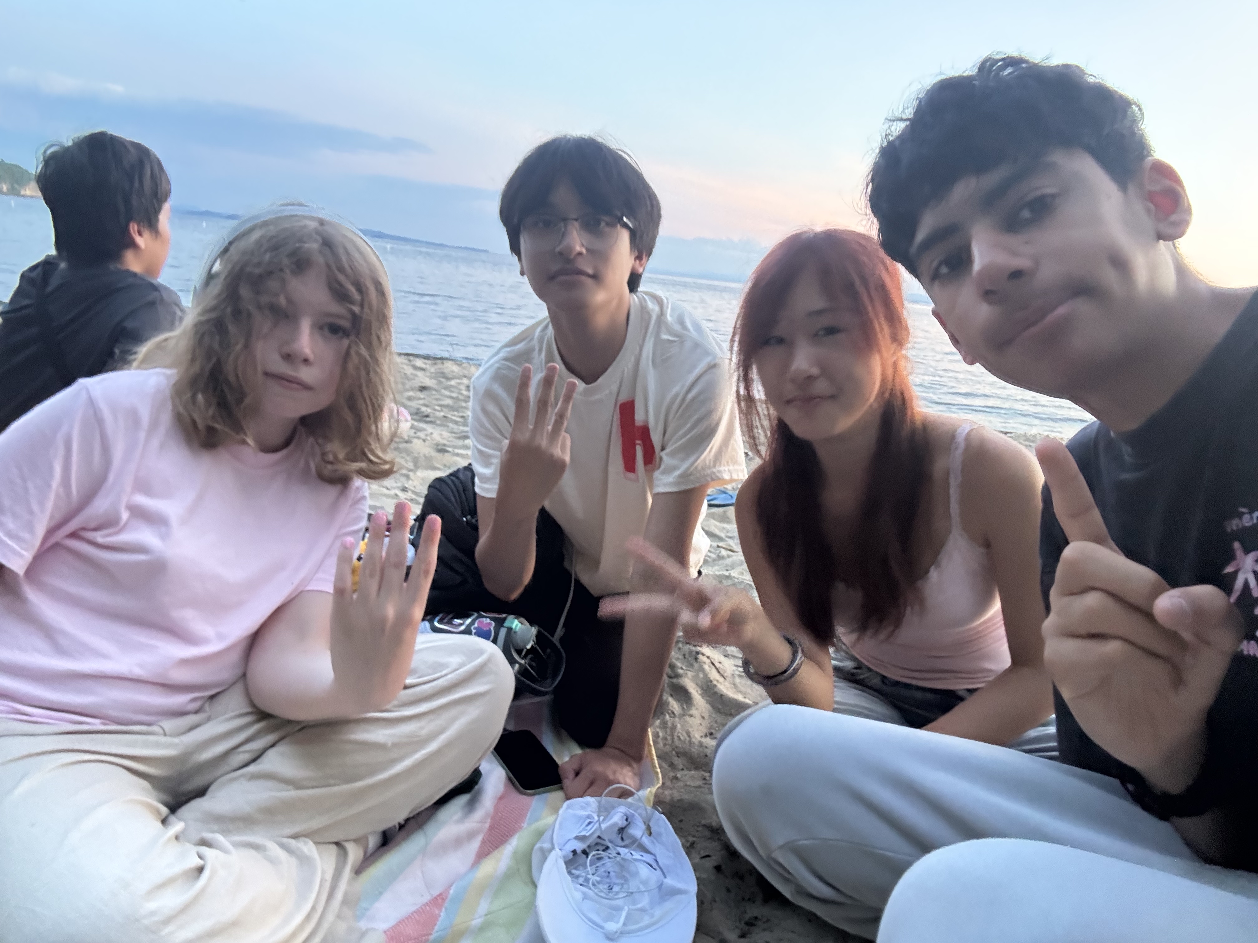 me and 3 intern friends at the beach
